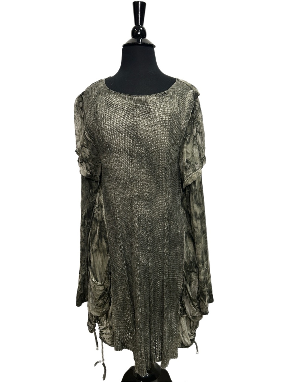 Scandal Italy Women's Olive Tie-Dye Knit Layered Top